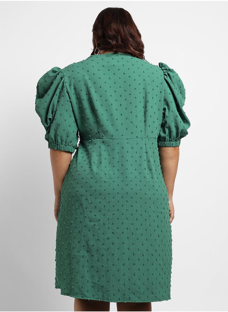 Women's Forest Green Self-Design Petal Dress