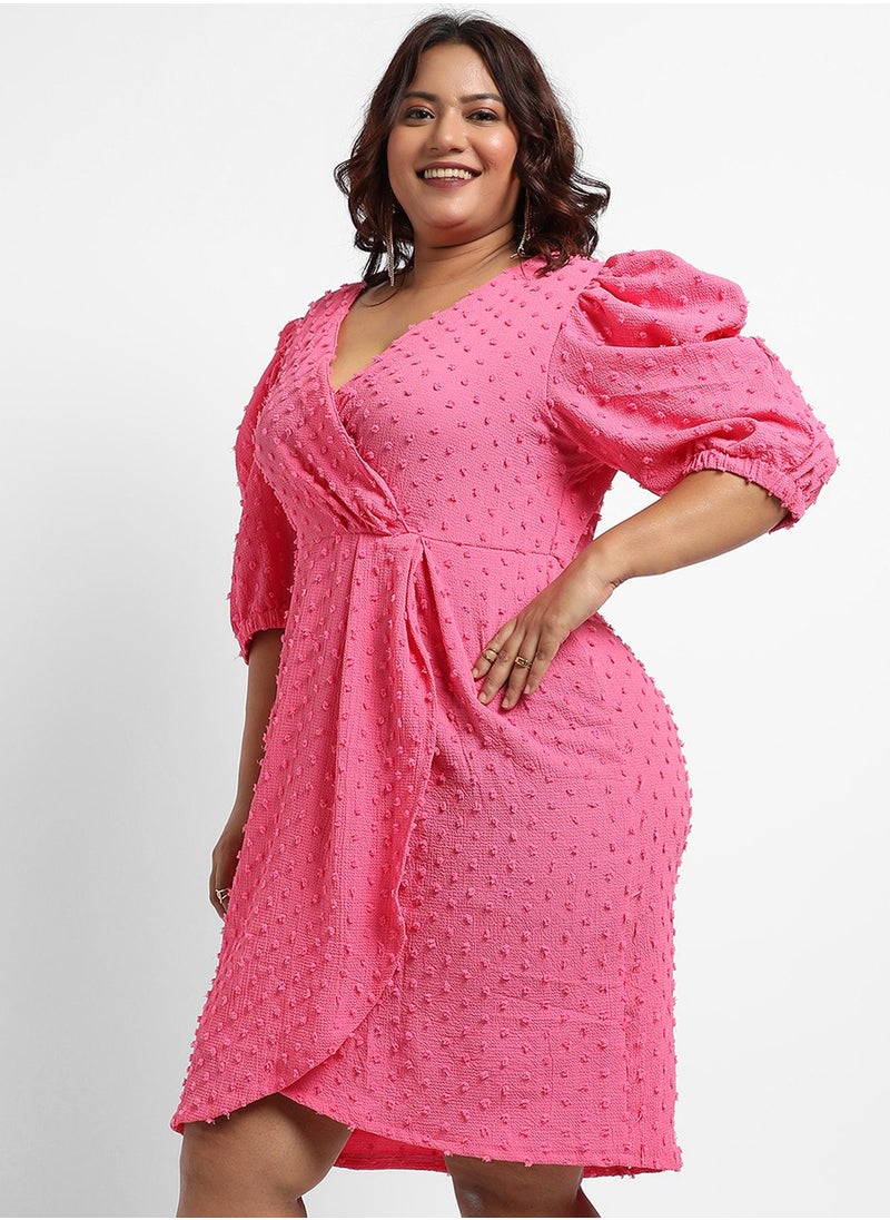 Women's Blush Pink Self-Design Petal Dress
