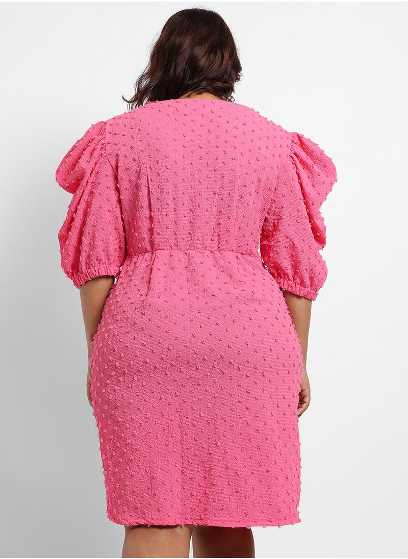 Women's Blush Pink Self-Design Petal Dress