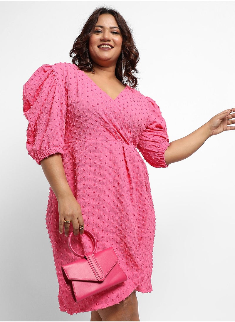 Women's Blush Pink Self-Design Petal Dress