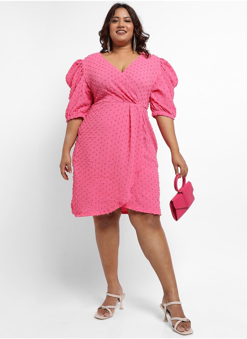 Women's Blush Pink Self-Design Petal Dress
