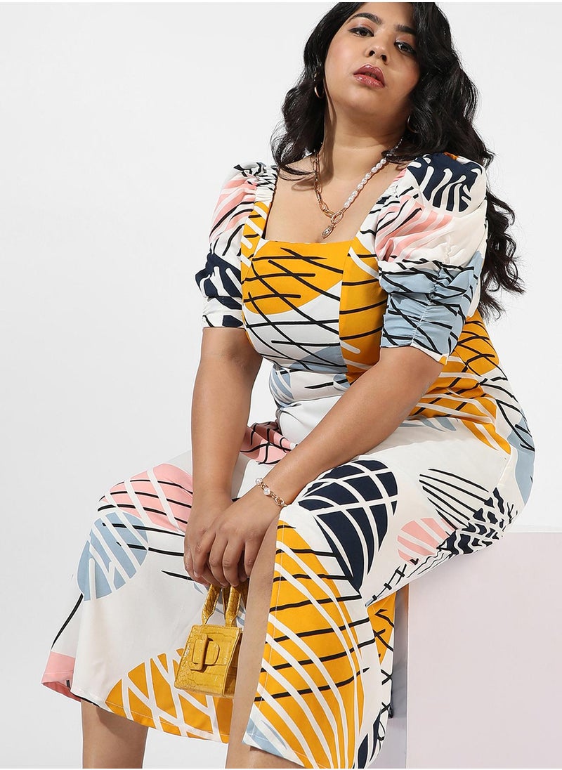 Women's White Botanical Print Dress