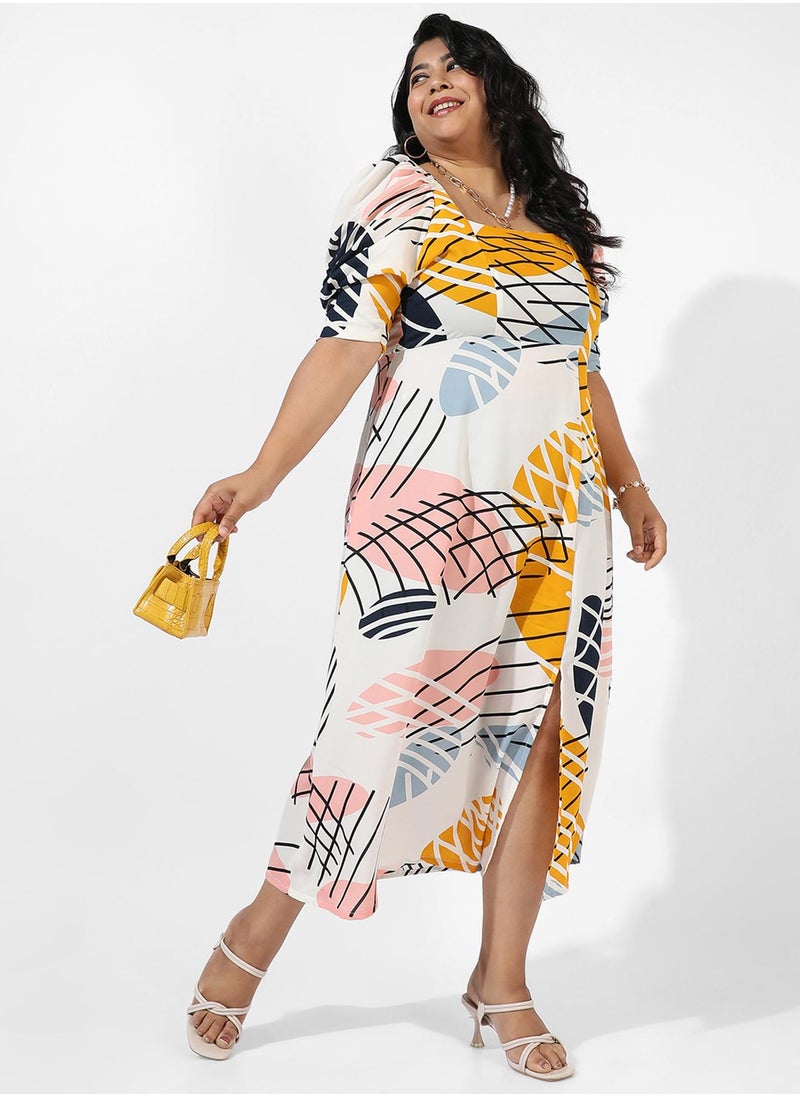 Women's White Botanical Print Dress