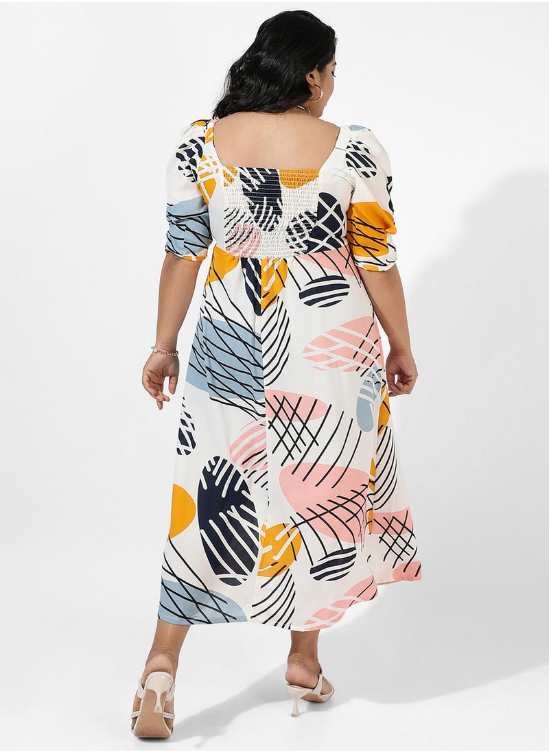 Women's White Botanical Print Dress