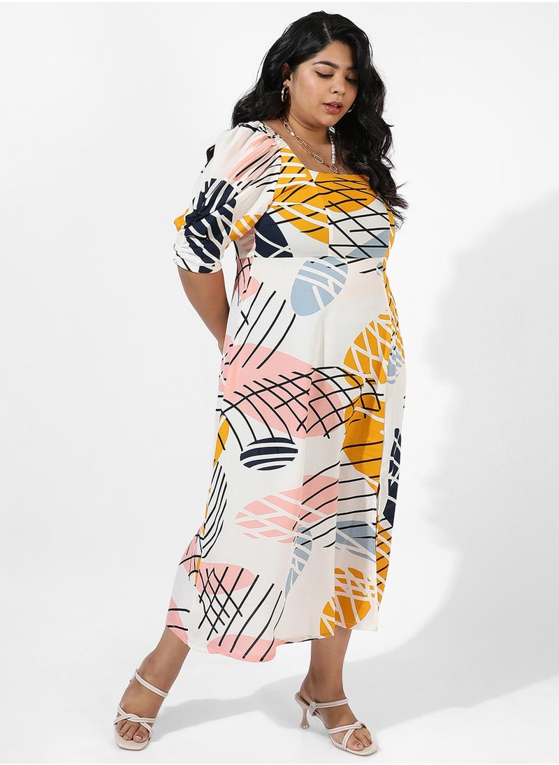 Women's White Botanical Print Dress