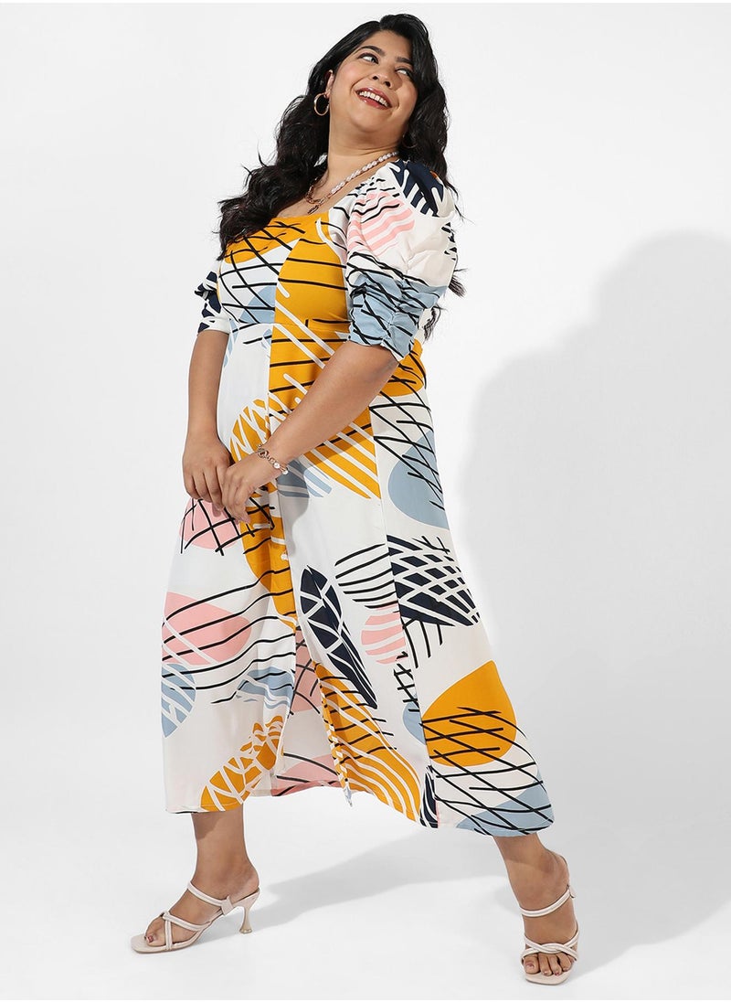Women's White Botanical Print Dress