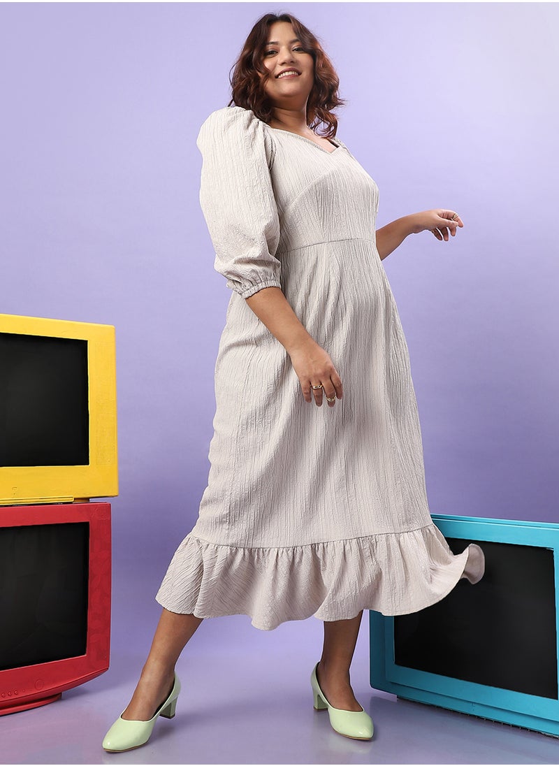 Women's Greige Ruffle Hem Dress