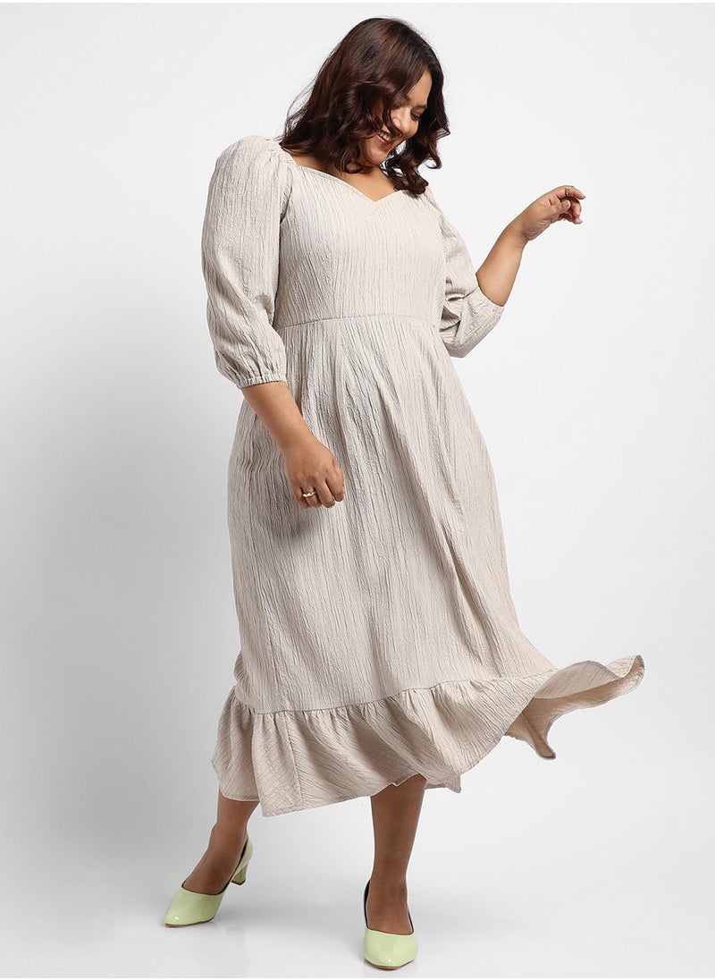 Women's Greige Ruffle Hem Dress