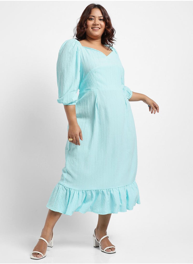 Women's Sky Blue Ruffle Hem Dress