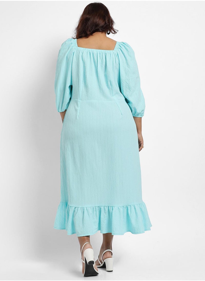 Women's Sky Blue Ruffle Hem Dress