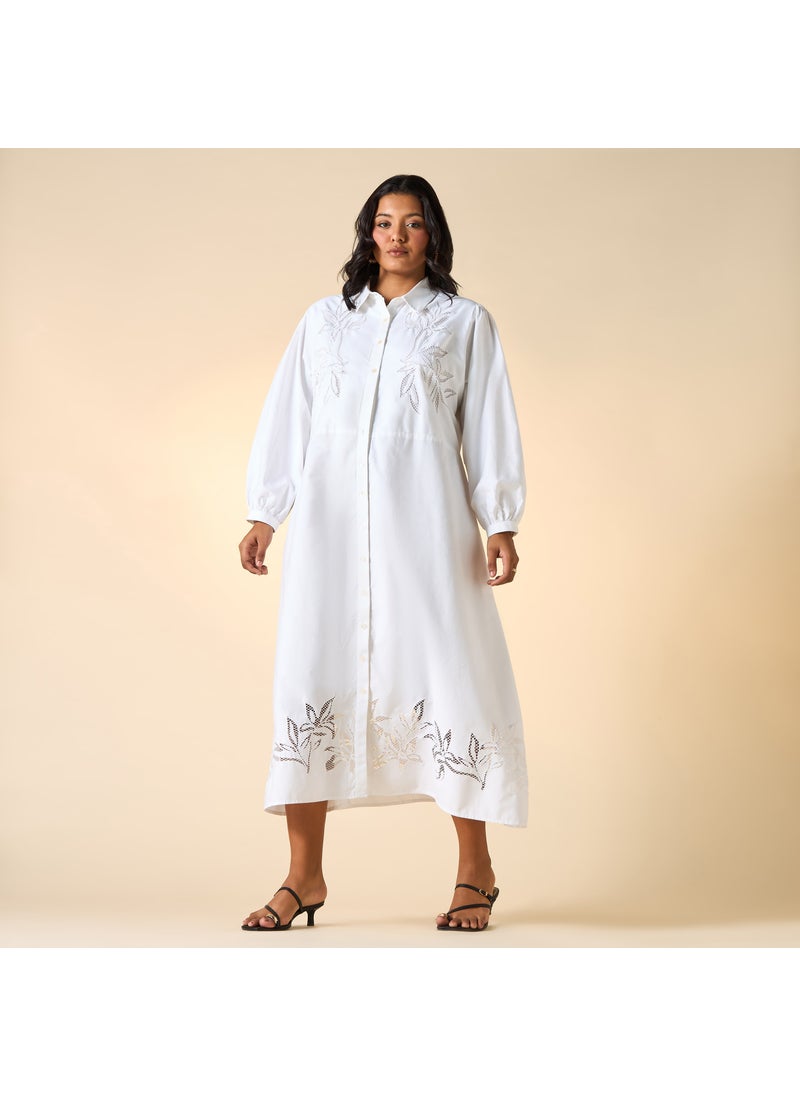 Plus Size Ulla Popken Embroidered Midi Shirt Dress