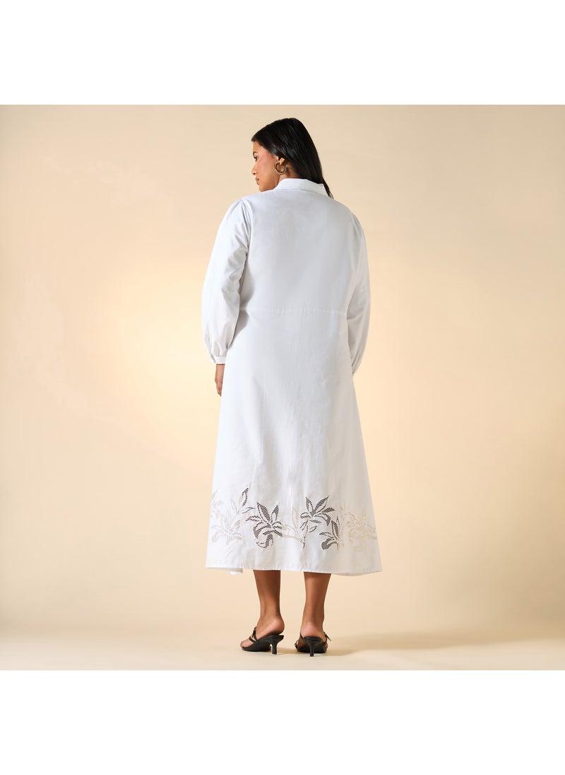 Plus Size Ulla Popken Embroidered Midi Shirt Dress