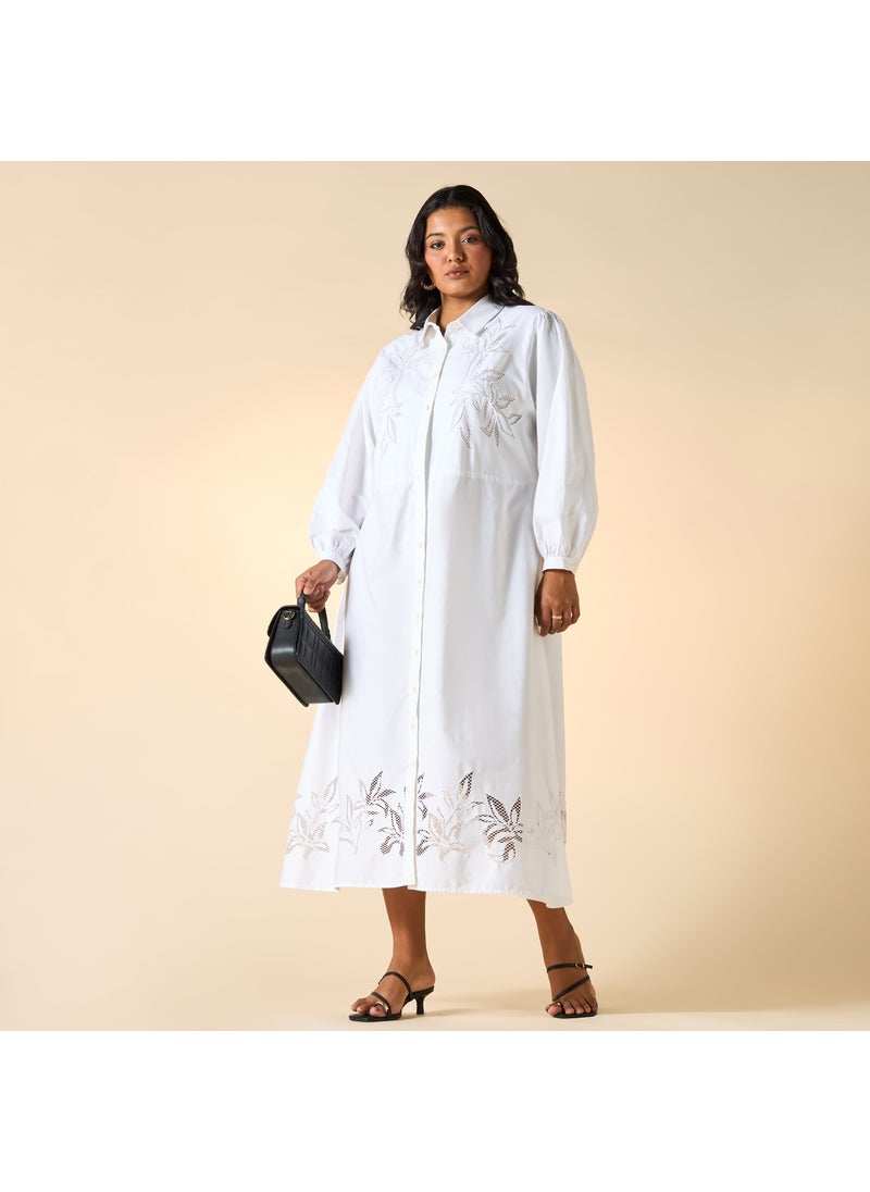 Plus Size Ulla Popken Embroidered Midi Shirt Dress
