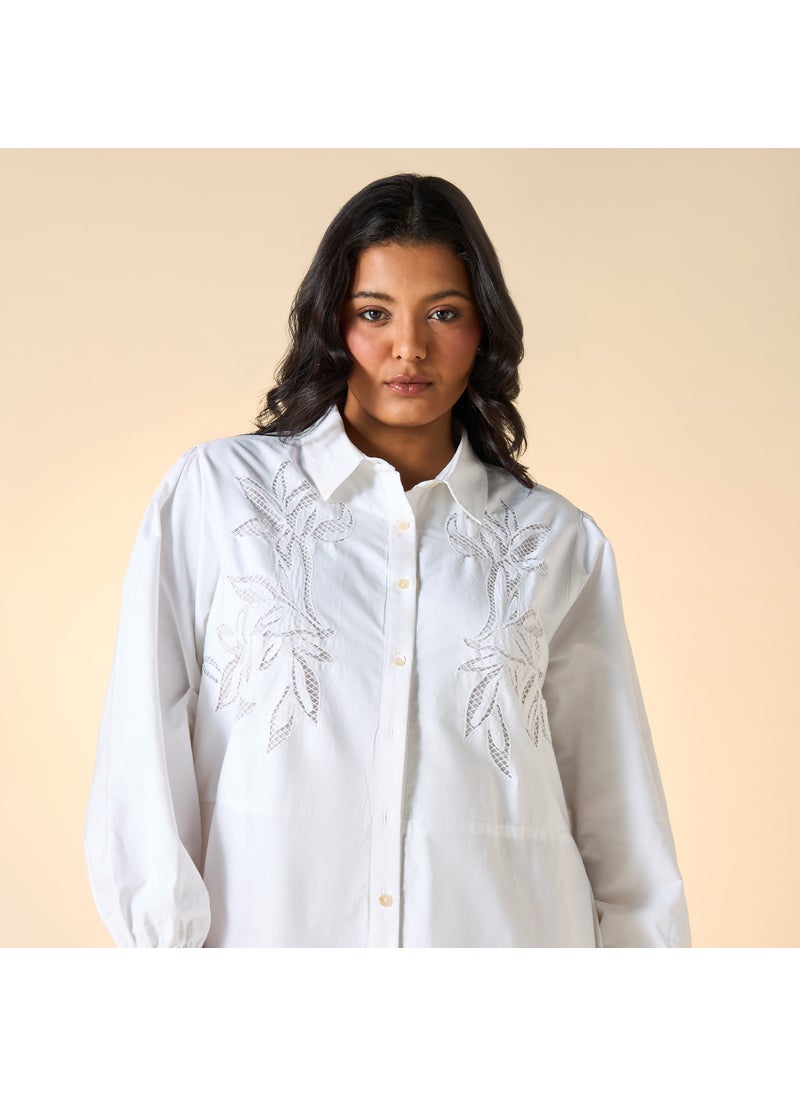 Plus Size Ulla Popken Embroidered Midi Shirt Dress