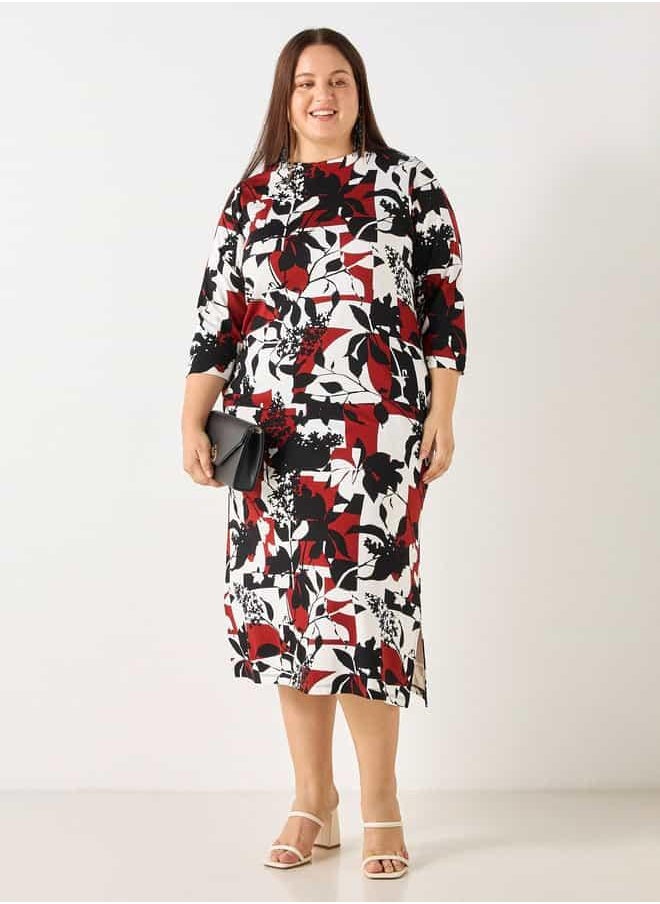 Plus Size Ulla Popken All-Over Print Dress with Pockets