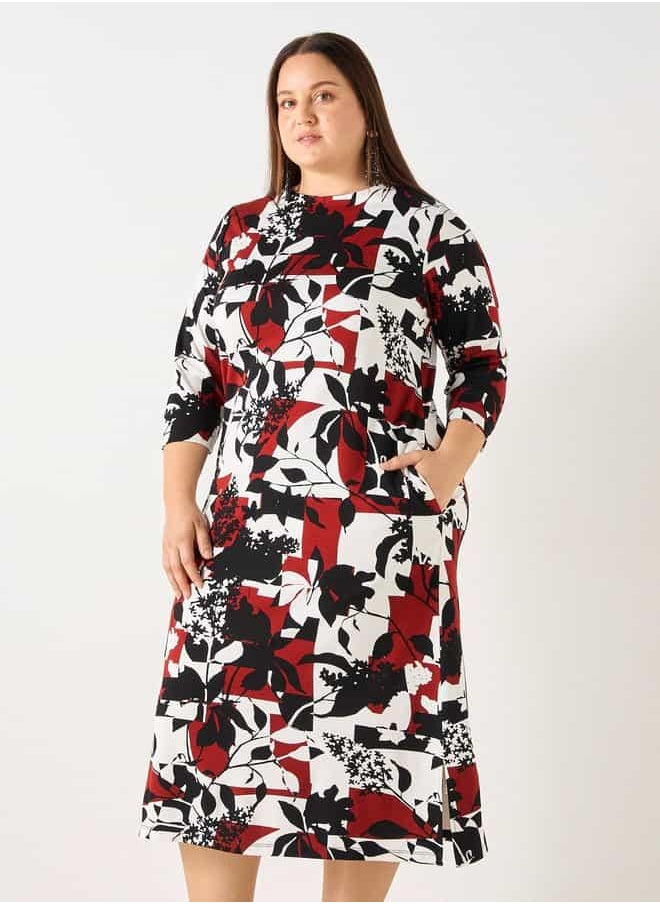 Plus Size Ulla Popken All-Over Print Dress with Pockets