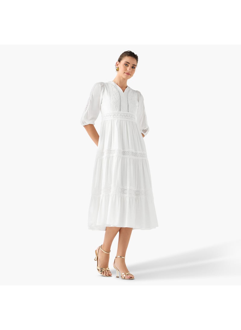 2Xtremz Lace Insert Midi Dress with 3/4 Sleeves