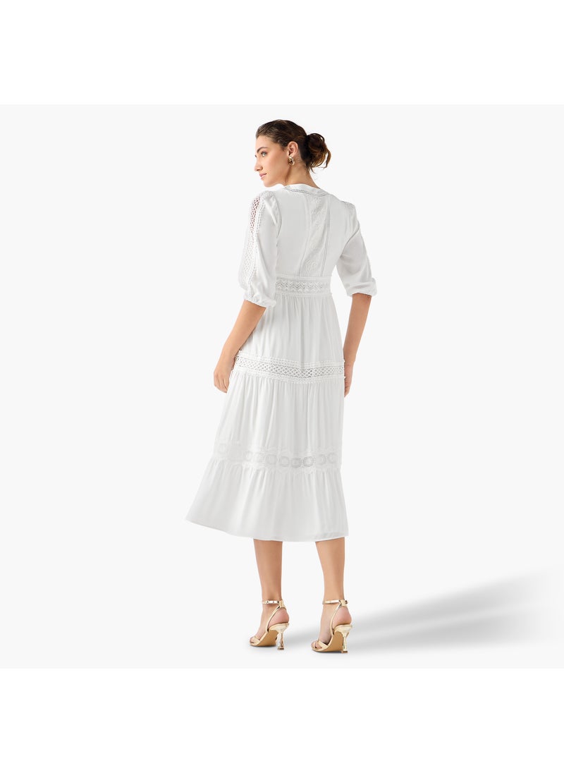 2Xtremz Lace Insert Midi Dress with 3/4 Sleeves