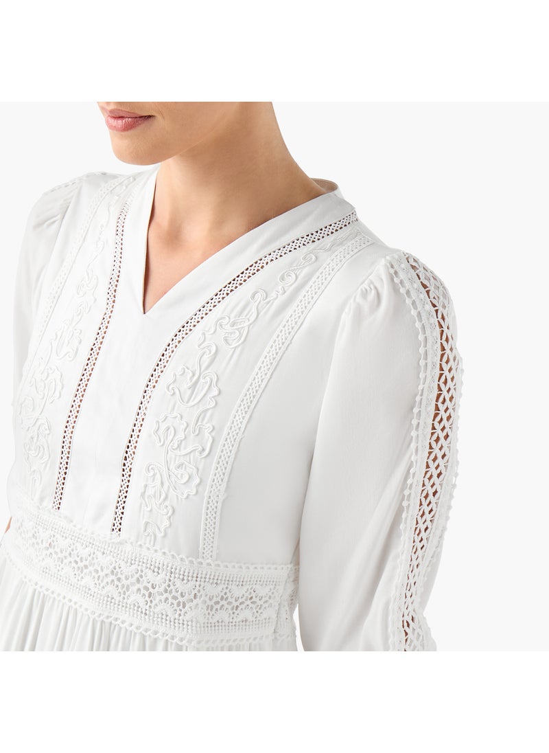 2Xtremz Lace Insert Midi Dress with 3/4 Sleeves
