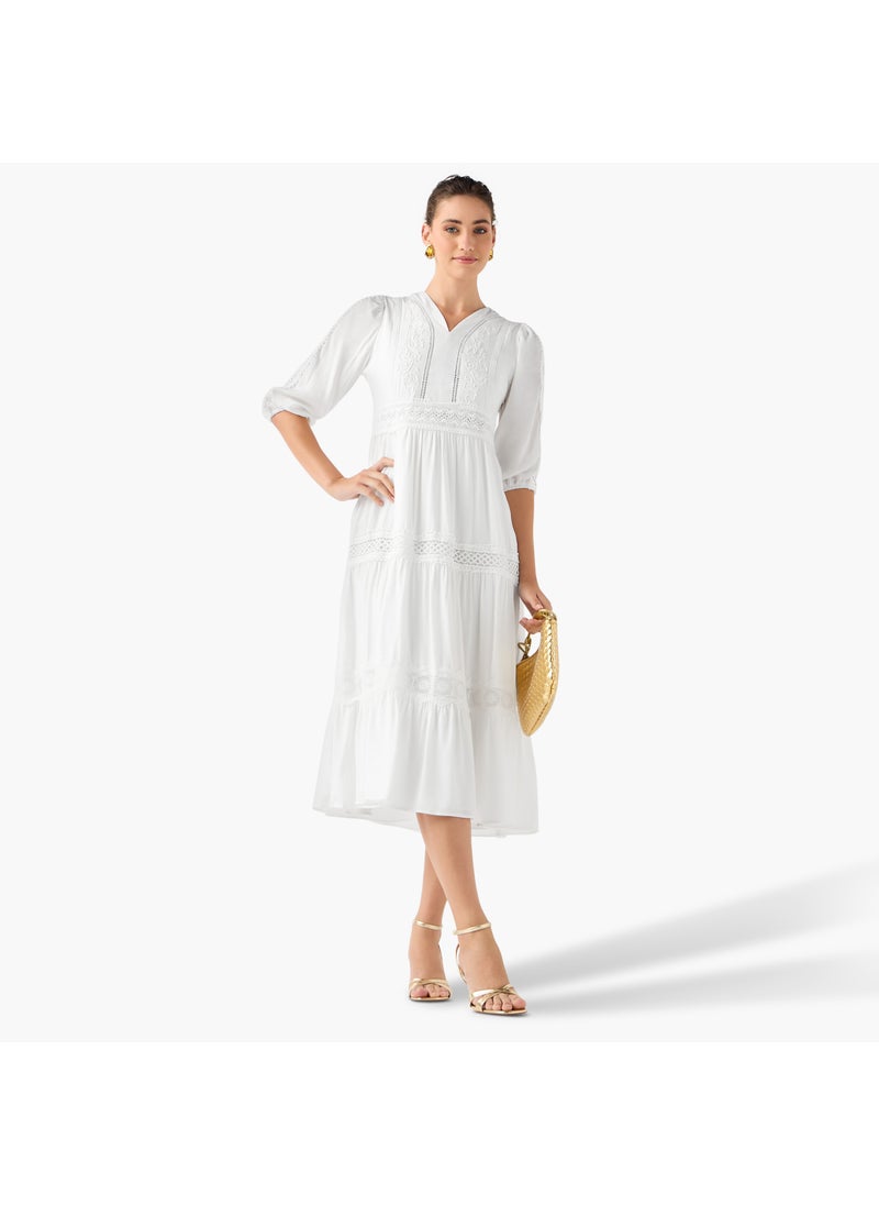 2Xtremz Lace Insert Midi Dress with 3/4 Sleeves