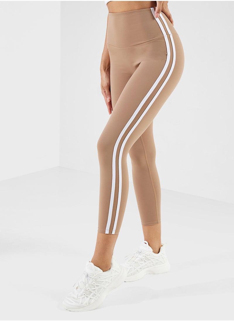 Mid Rise Leggings With Side Stripes
