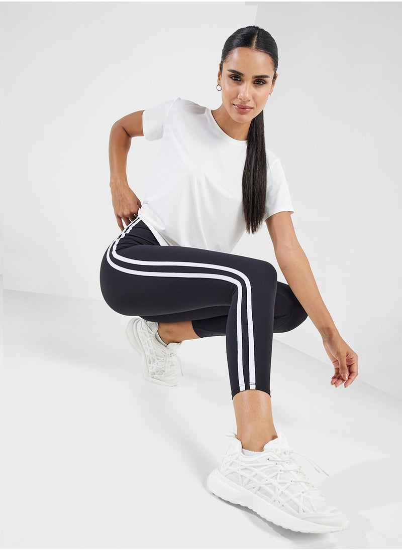 Mid Rise Leggings With Side Stripes