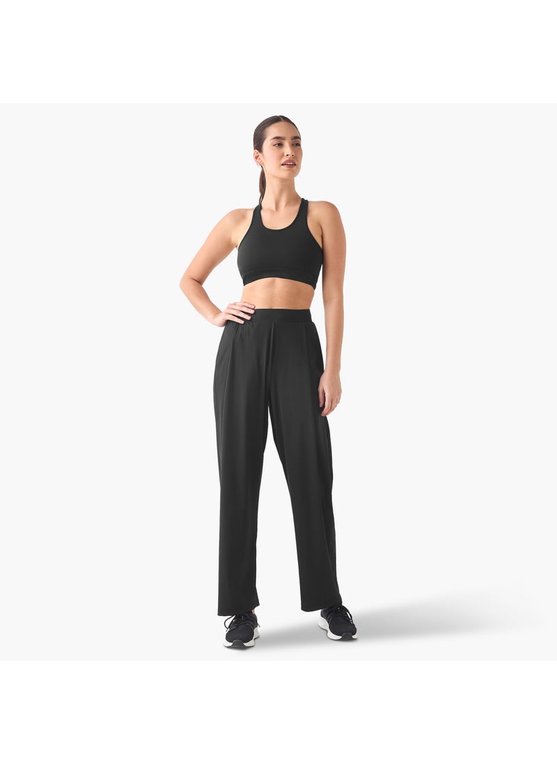 Wide Leg Track Pants with Elasticated Waistband and Pocket