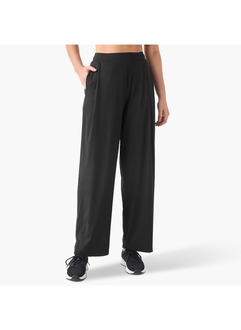 Wide Leg Track Pants with Elasticated Waistband and Pocket