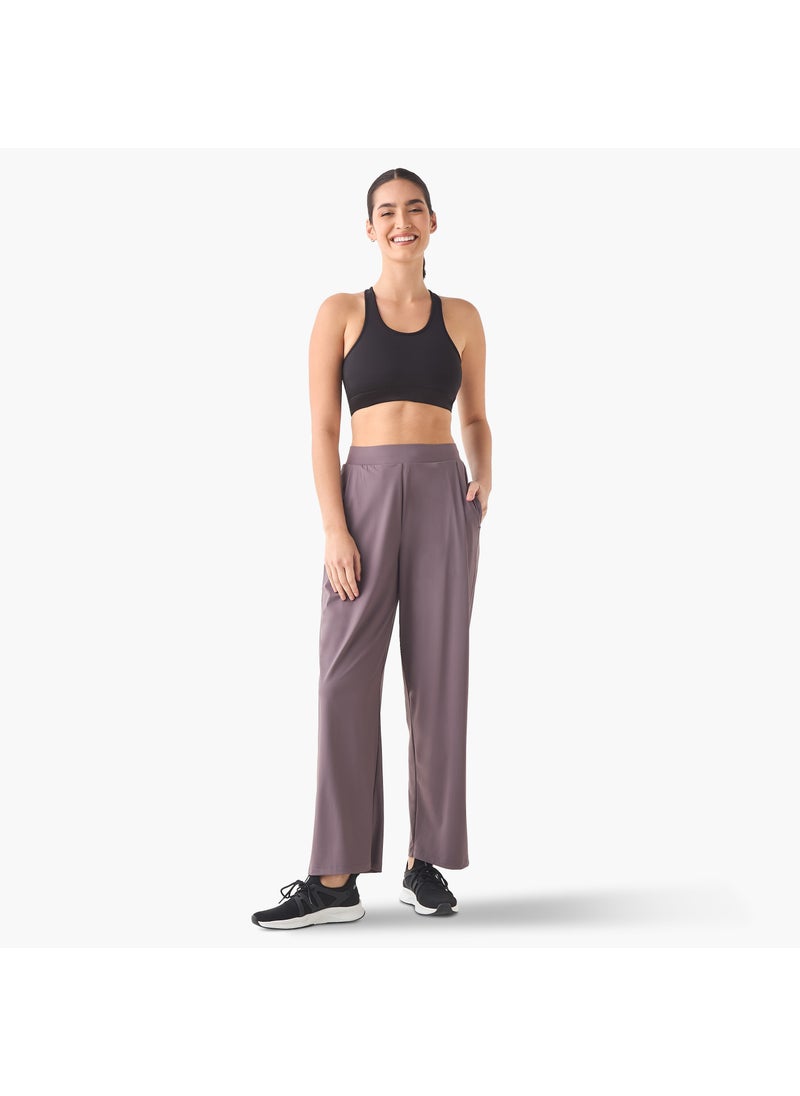 Wide Leg Track Pants with Elasticated Waistband and Pocket