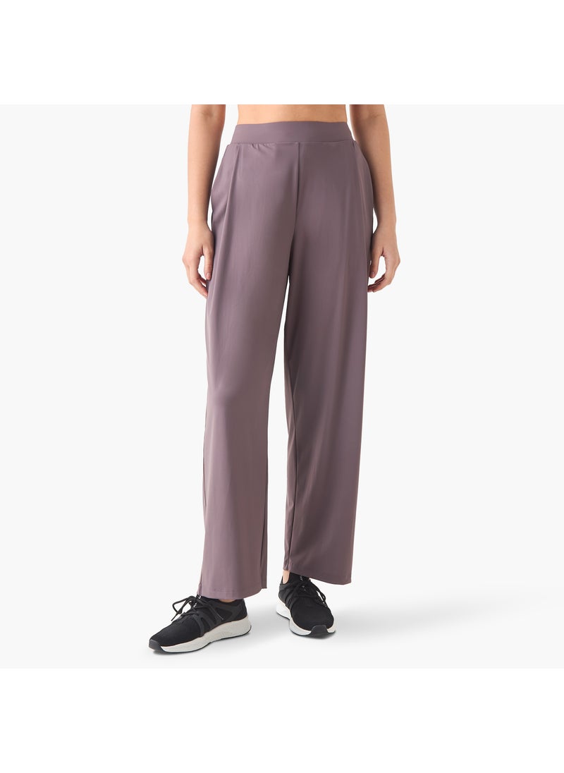 Wide Leg Track Pants with Elasticated Waistband and Pocket