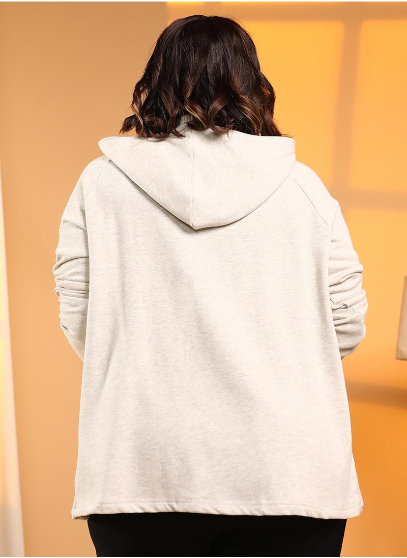 Women's Cloud Grey Double-Breasted Jacket For Casual Wear | Hooded Neck | Long Cuffed Sleeves | Button Closure | Plus Size Jacket Crafted With Comfort Fit For Everyday Wear
