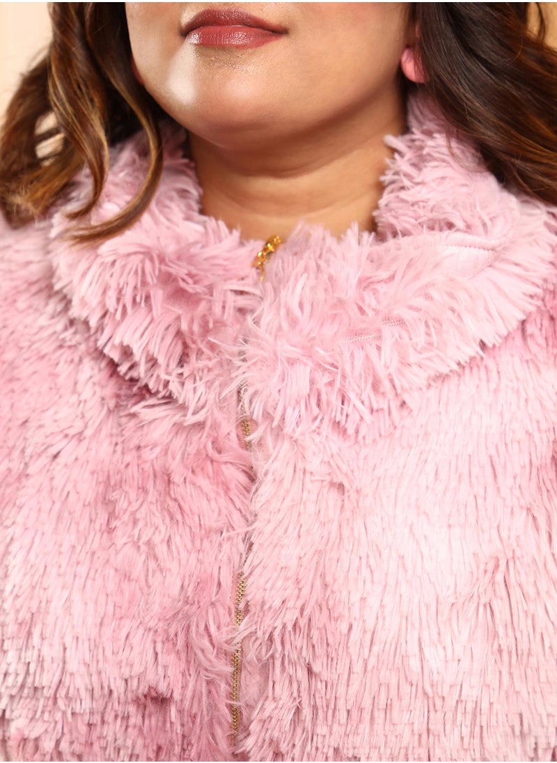 Women's Blush Pink Faded Faux Fur Jacket