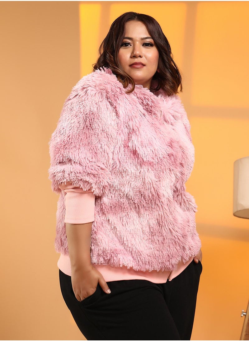 Women's Blush Pink Faded Faux Fur Jacket