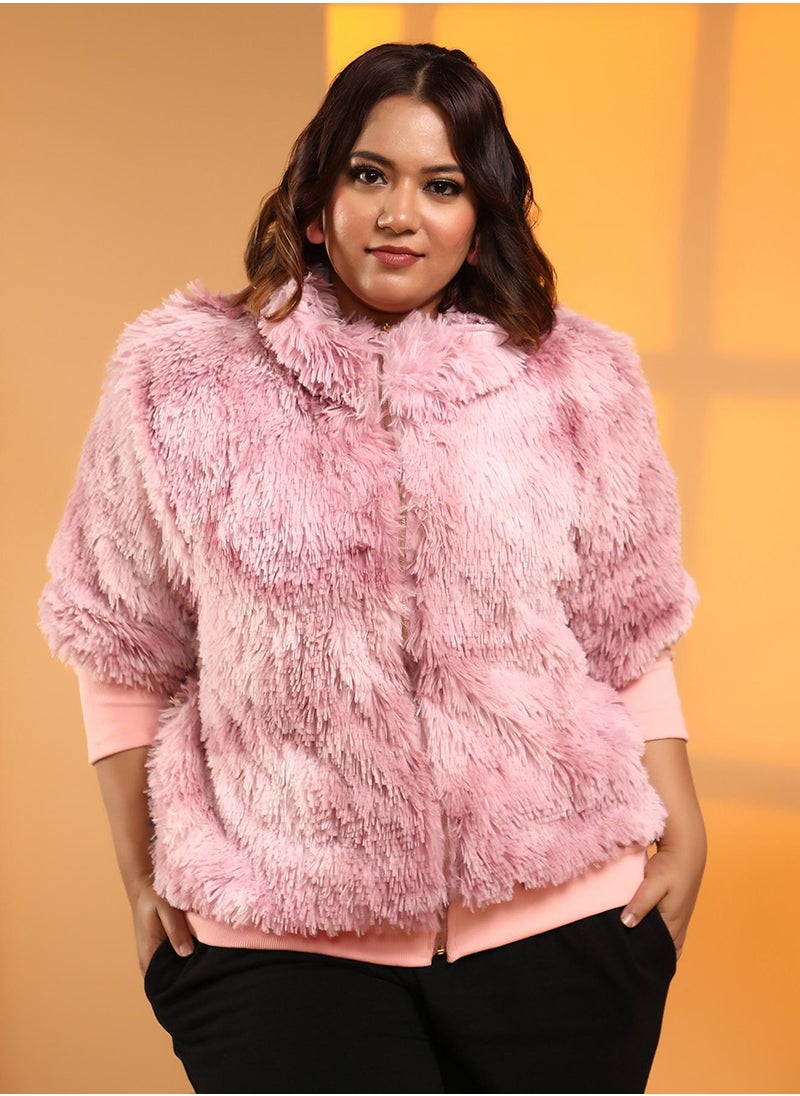 Women's Blush Pink Faded Faux Fur Jacket