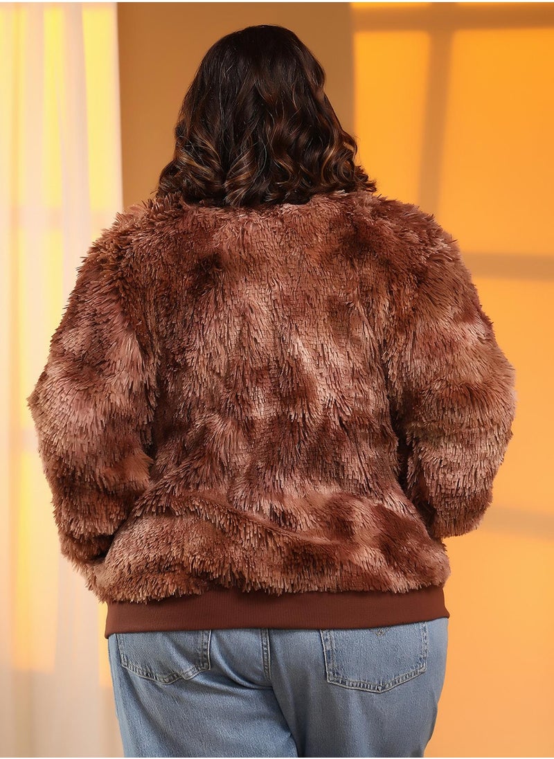 Women's Chocolate Brown Faded Faux Fur Jacket