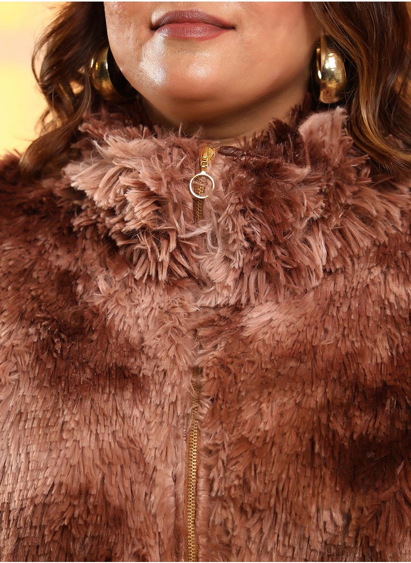 Women's Chocolate Brown Faded Faux Fur Jacket