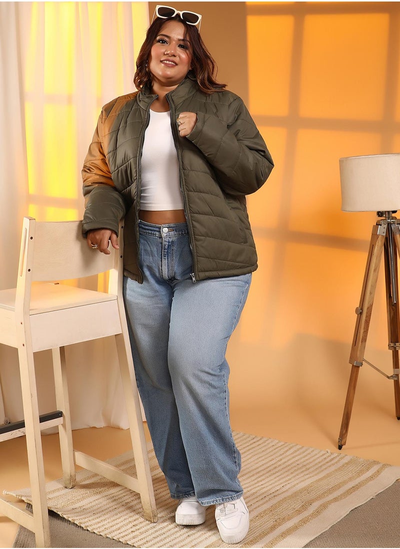 Women's Olive Green Chevron Quilted Jacket