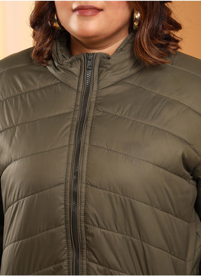 Women's Olive Green Chevron Quilted Jacket