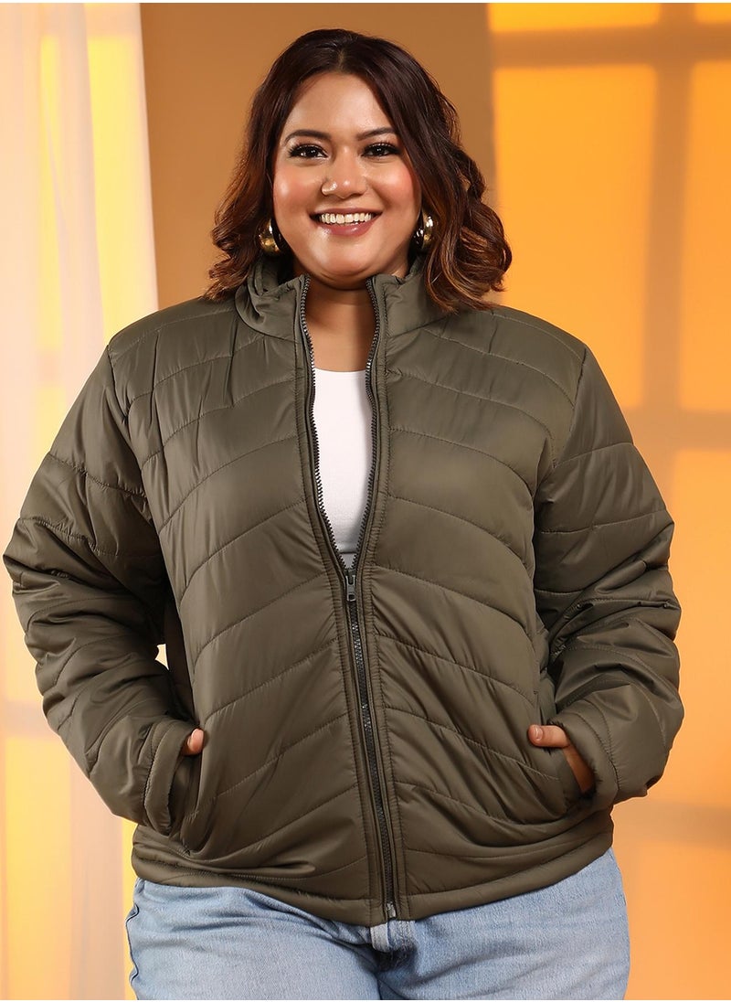 Women's Olive Green Chevron Quilted Jacket