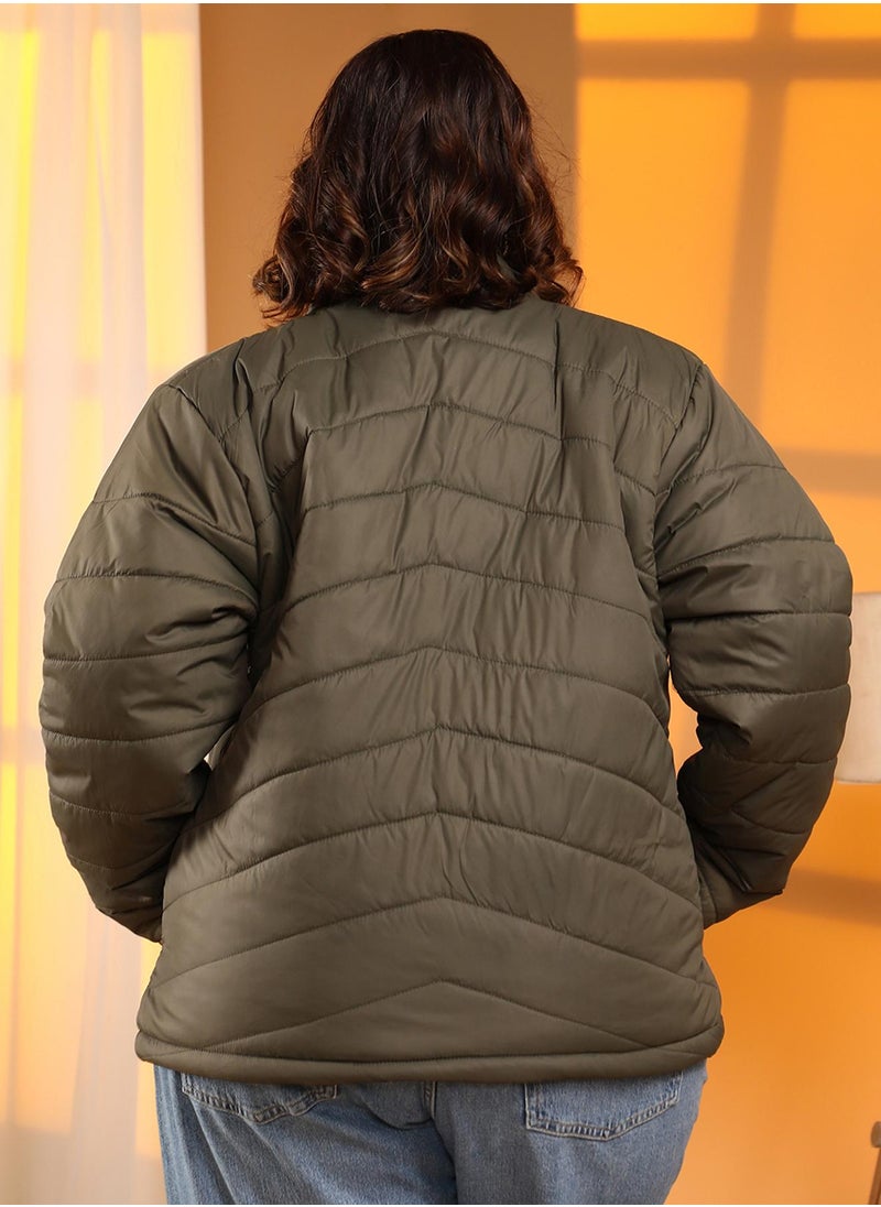 Women's Olive Green Chevron Quilted Jacket