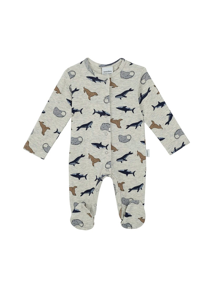 Fish and Fun Print Footed Onesie