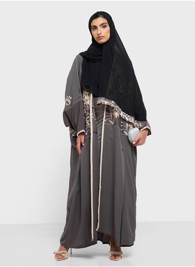Floral Embroidered Open Type Abaya