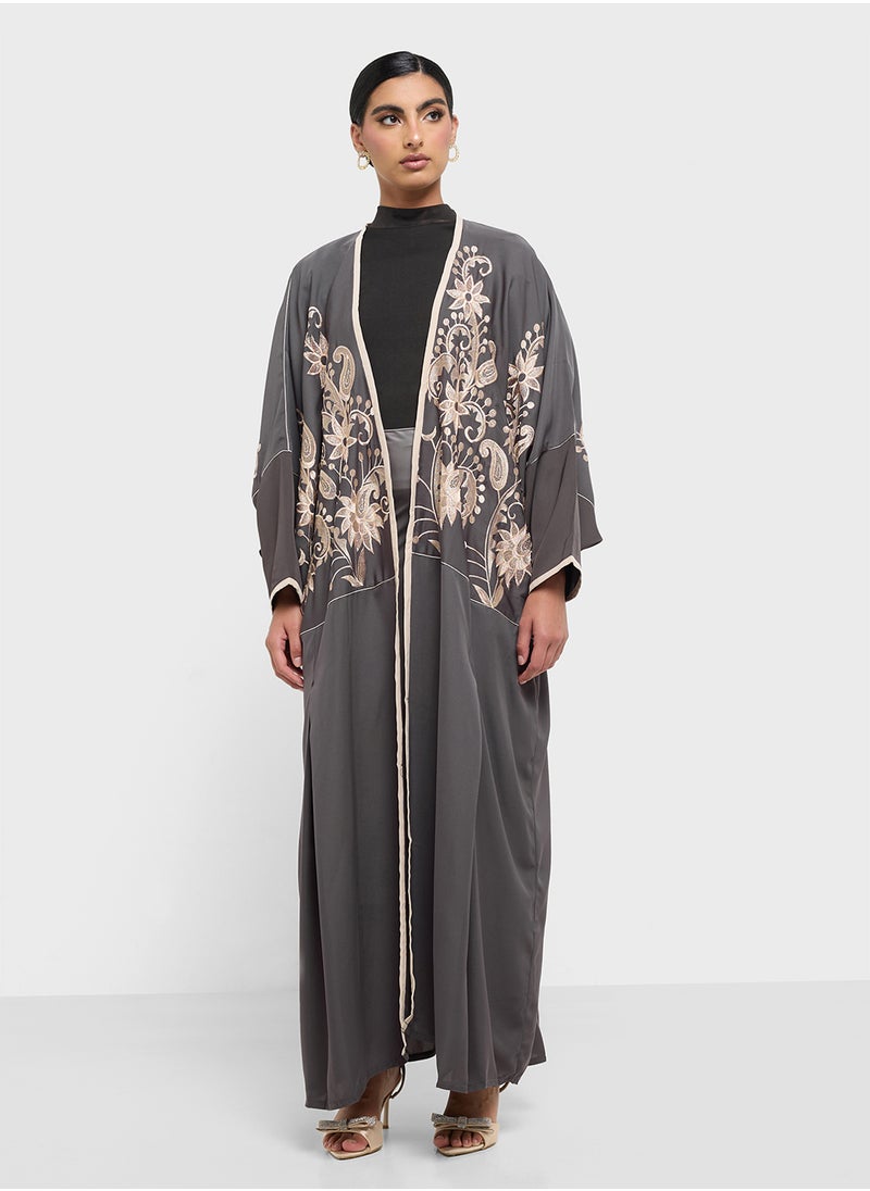 Floral Embroidered Open Type Abaya