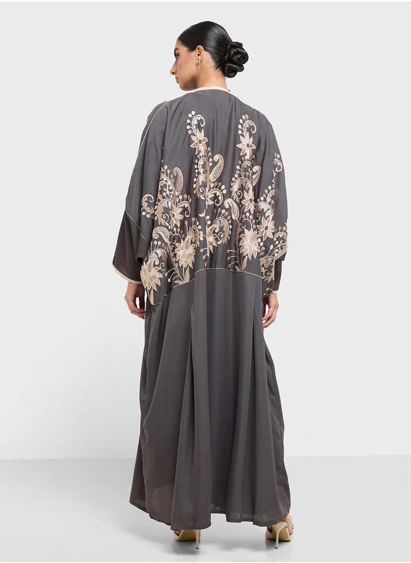 Floral Embroidered Open Type Abaya