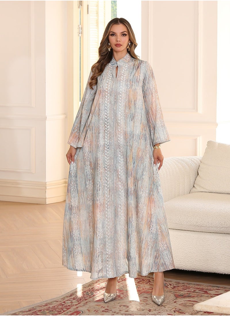 Gorgeous Tie - Dye Abaya with Silver Embroidered Detailing