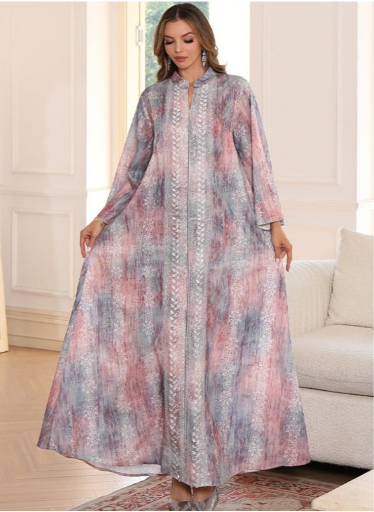 Gorgeous Tie - Dye Abaya with Silver Embroidered Detailing