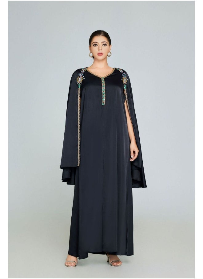 Exquisite Embroidered Shawl-style Abaya Robe