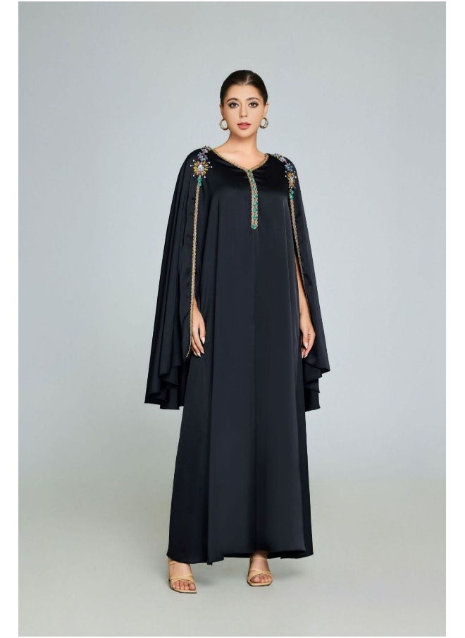 Exquisite Embroidered Shawl-style Abaya Robe