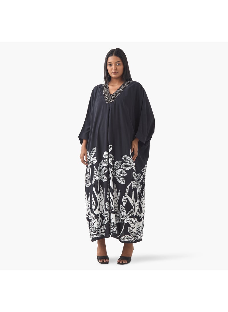 Plus Size Ulla Popken Embellished Kaftan Dress wih V-neck