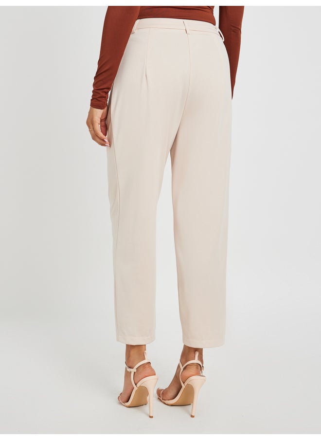 Styli Solid Pleated Tapered Fit Trousers with Belt Loops